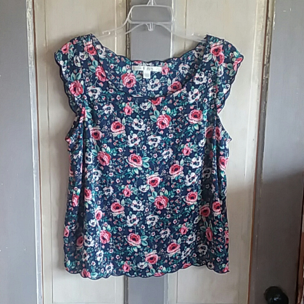 Lauren Conrad Floral Blouse Navy Blue
